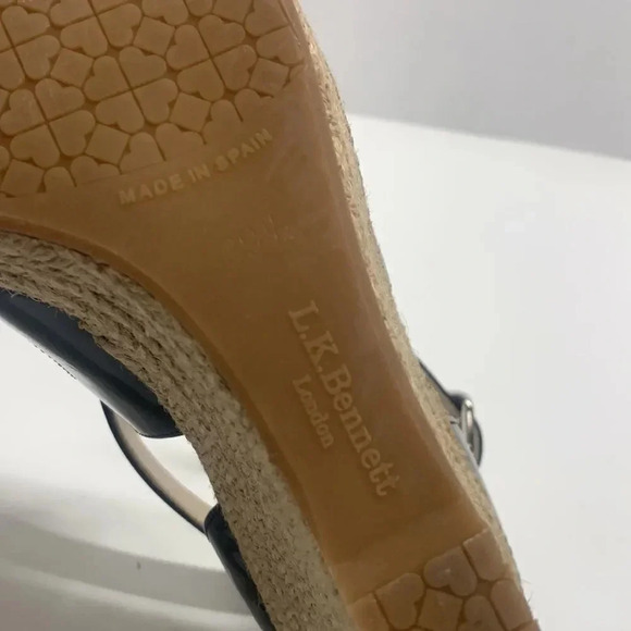 Lk Bennet Maggie Sandal Wedge Espadrilles Patent Leather Heels Black 39.5 US 9 - Picture 11 of 11